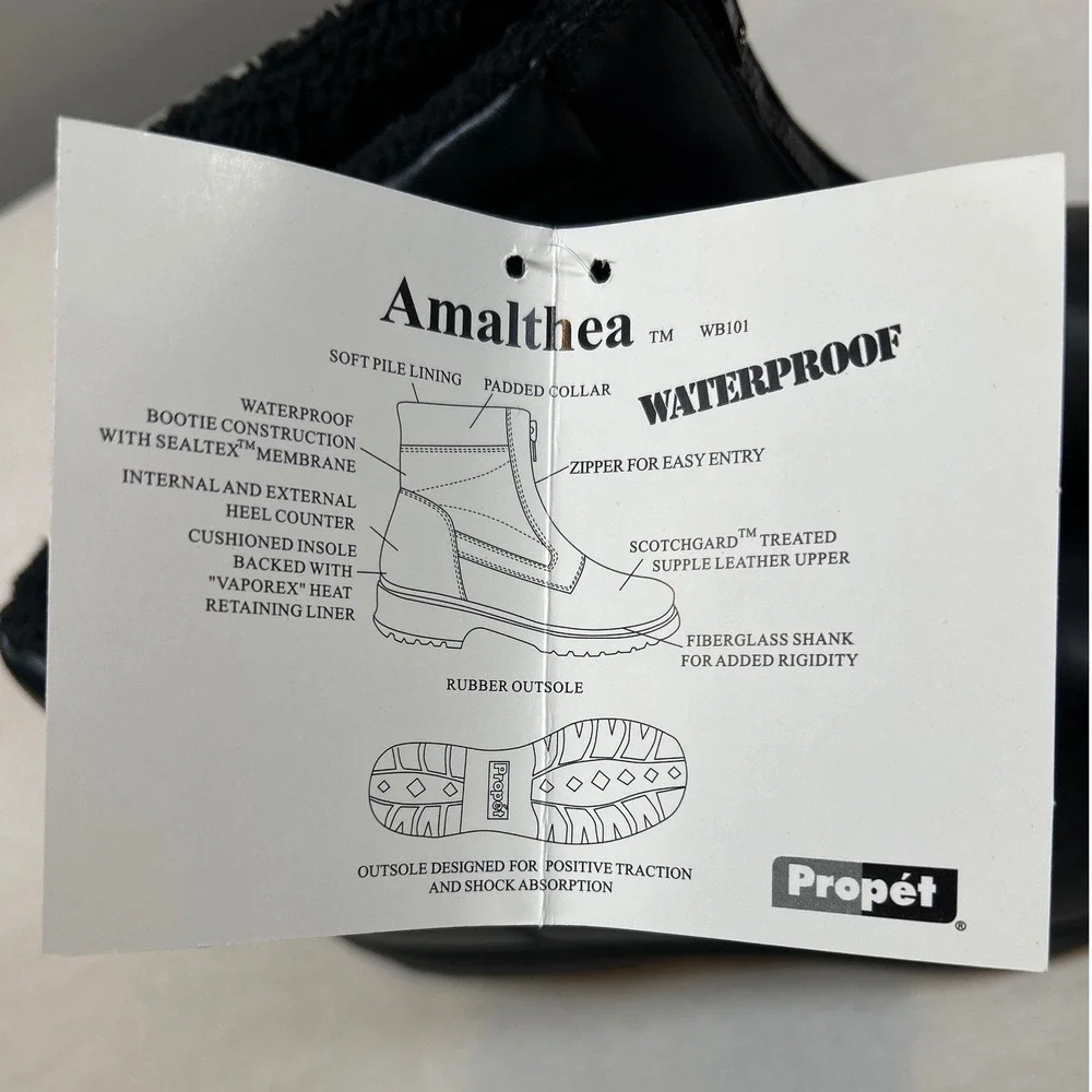 Propet Amalthea WB101 Womens 11 X 2E Black Leather Waterproof Winter Boots NWT